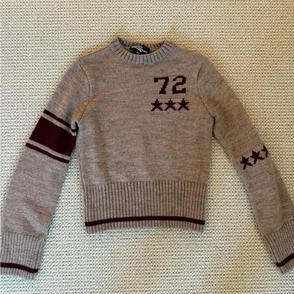 Women's Beige Sweater with Maroon Accents Urban Outfitters